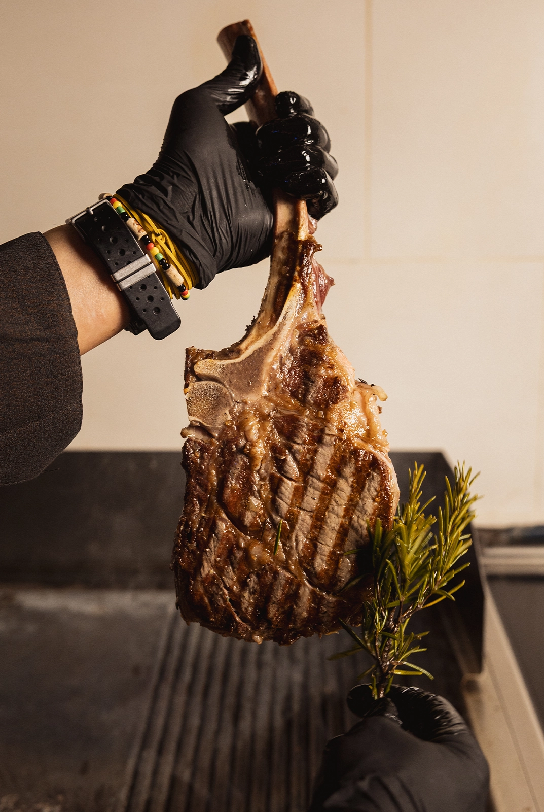 Tomahawk Black Angus steak carved at the table at Ristorante La Piazza, San Marco 615, Venice